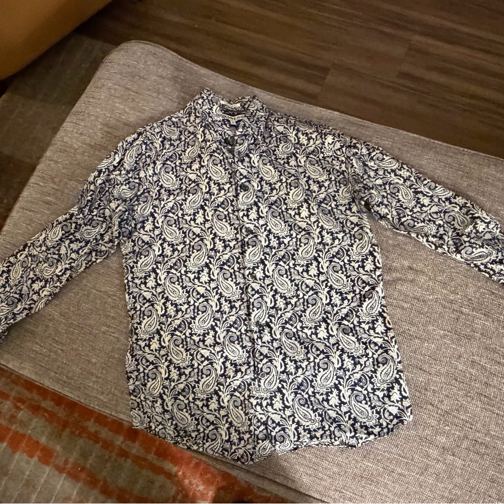Express Navy and White Paisley Shirt